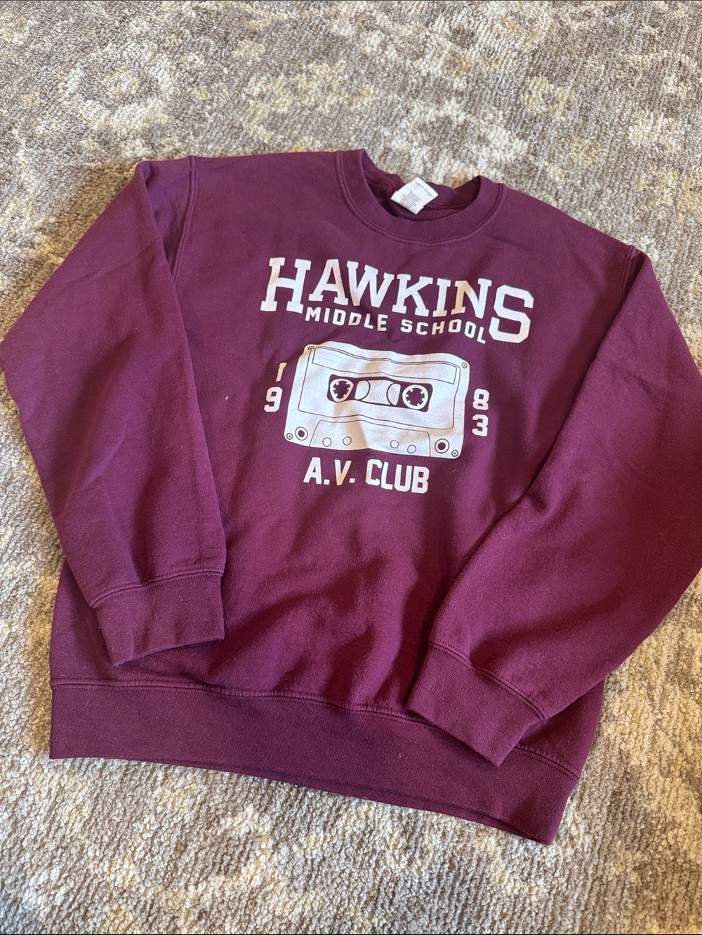 Hawkins Middle School A.V. Club Crewneck Sweatshirt - Burgundy
